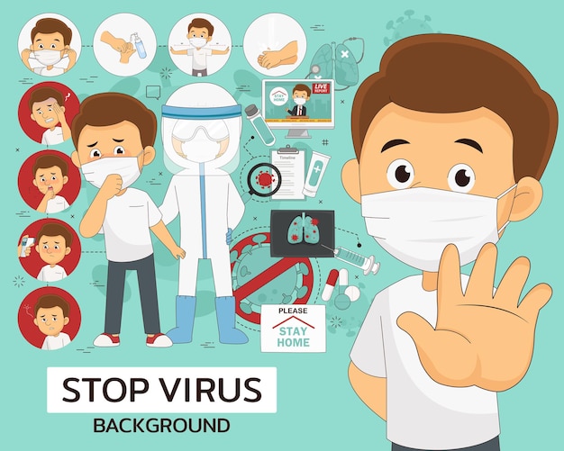 Stop Virus concept  . Flat icons.