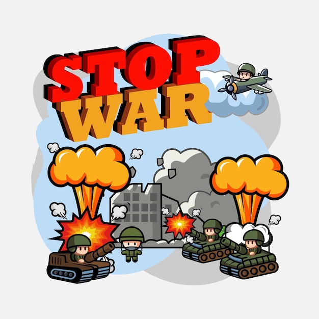 Vector stop the war cartoon style poster vector illustration