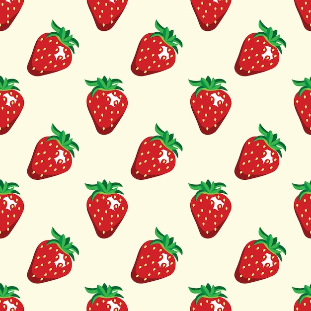 Strawberry fruits Seamless vector Pattern Background.