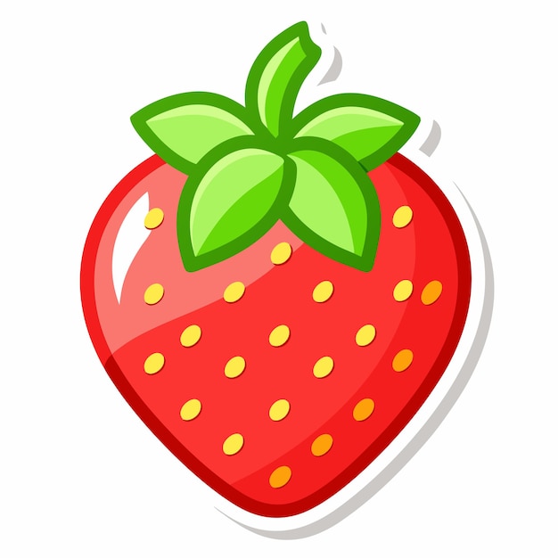 Vector a strawberry with a green leaf and yellow spots