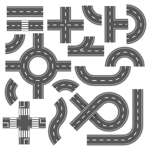 Vector street and road with footpaths and crossroads. vector elements for city map