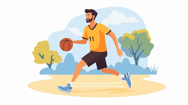 Vector stress coping man playing basketball