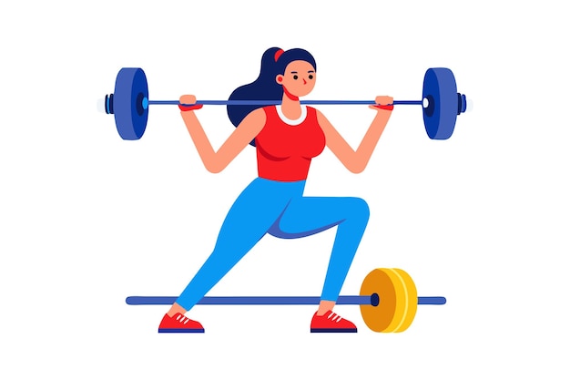 Vector a strong illustration of a woman squatting with a barbell showcasing power and weightlifting in a fitness environment