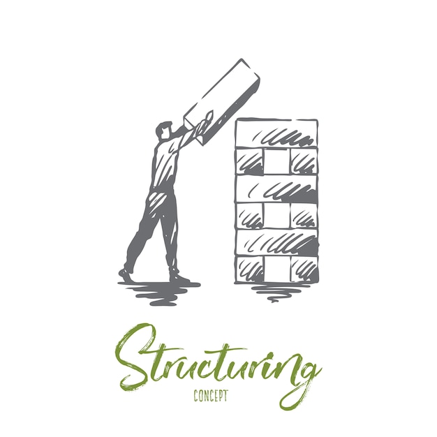 Structuring, element, organization, corporate concept. Hand drawn man organizing structure concept sketch. 