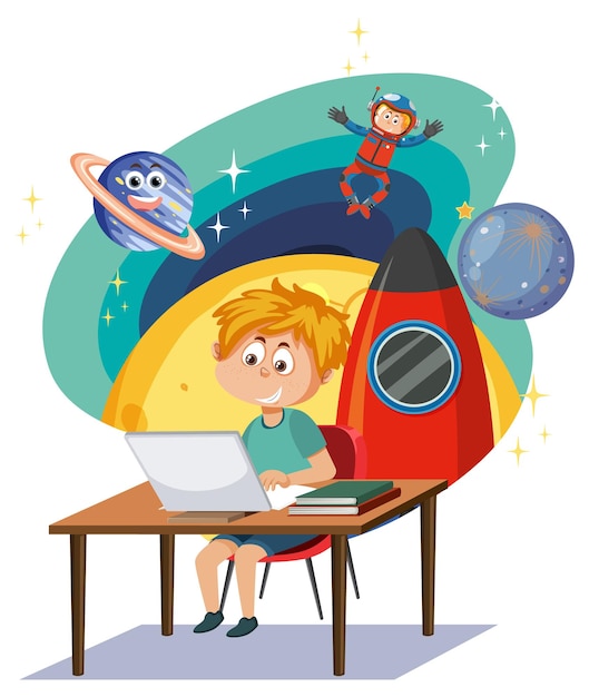 Student boy in space theme