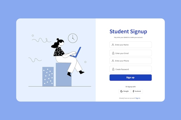 Vector student signup page ui landing page