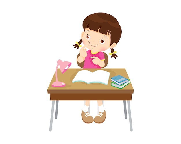 Vector student sitting on desk working for homework 2