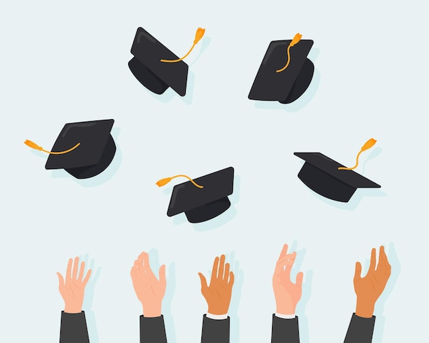 Students throw graduation caps in the air Vector illustration