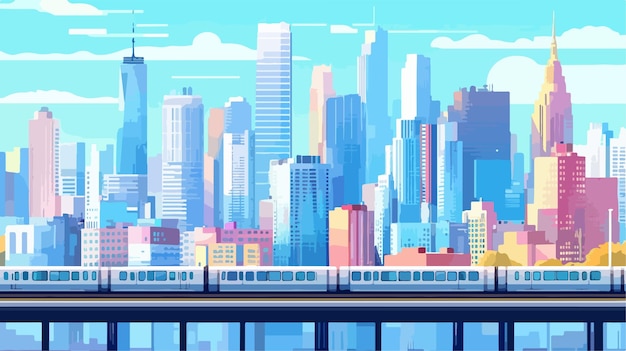 Vector stunning modern city panorama with high skyscrapers