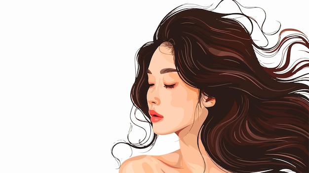 Vector stunning young asian woman with beautiful hair on white background