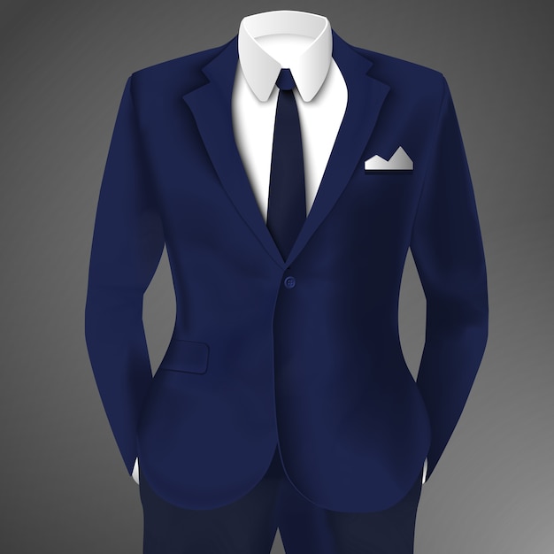 Vector stylish business blue suit with tie and white shirt