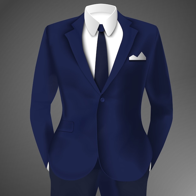 Stylish business blue suit with tie and white shirt