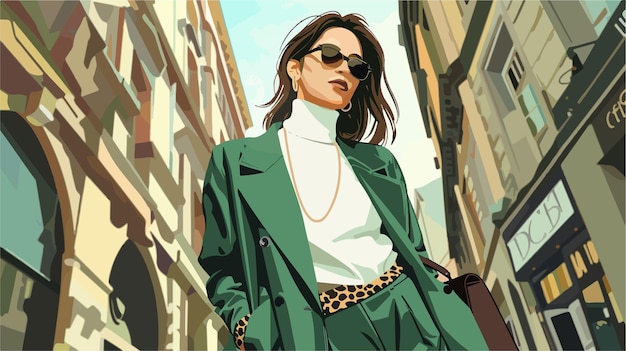 Vector stylish full body fashion portrait vector illustration