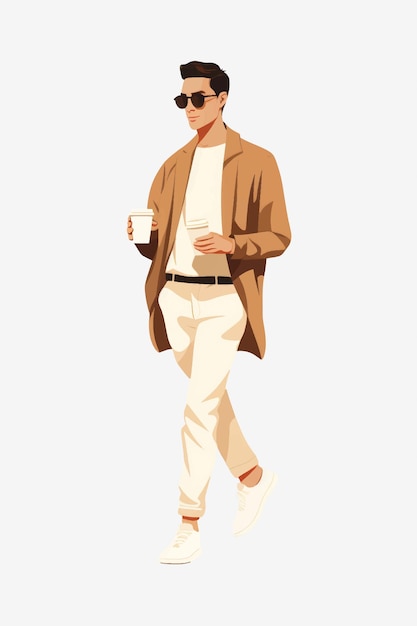 Vector stylish man holding coffee