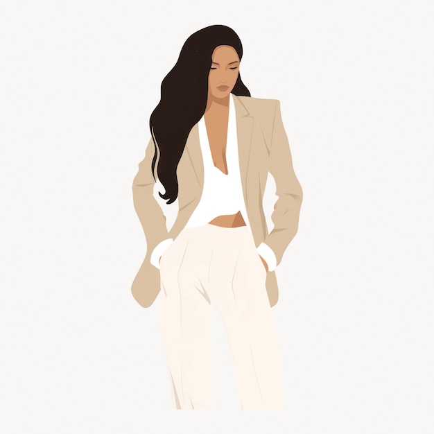 Vector stylish woman in beige suit