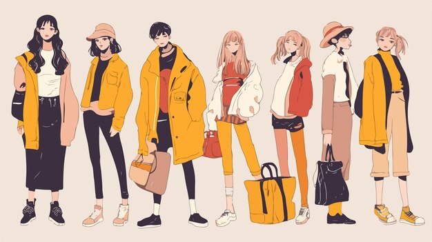 Vector stylish young people at street hand drawn collection