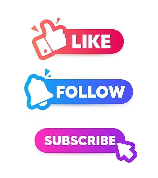 Vector subscribe like follow buttons label for video channel for website