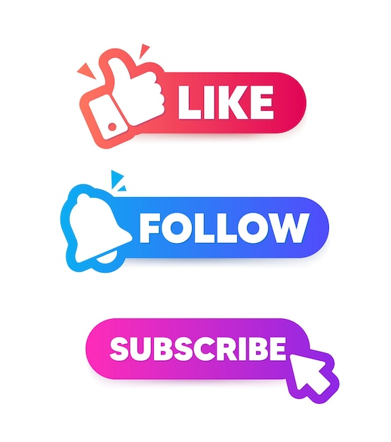 Subscribe like follow buttons Label for video channel for website