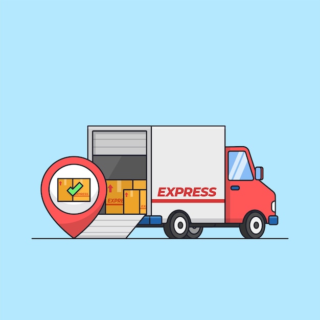 Vector success shipping on delivery location full loaded truck with package box vector illustration