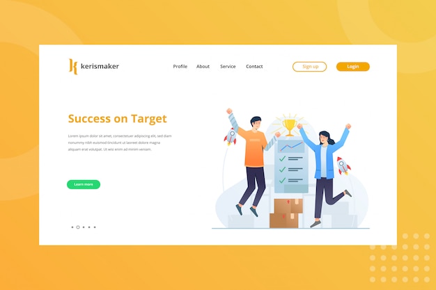 Vector success on target illustration for business management concept on landing page