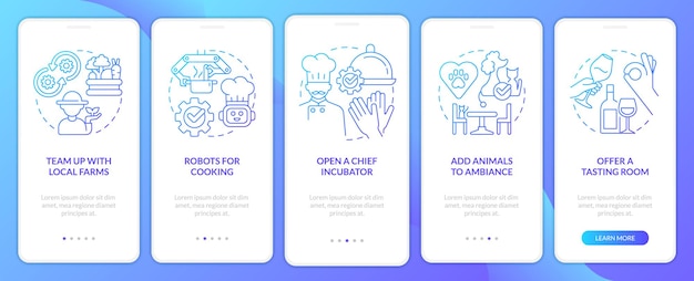 成功したレストランのアイデア ブルー グラデーション オンボーディング モバイル アプリ画面