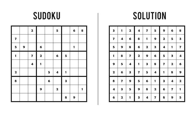 Vector sudoku puzzles for kids and adults game with solution magic square logic puzzle game digital reb