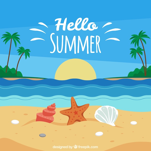 Vector summer background with beach view