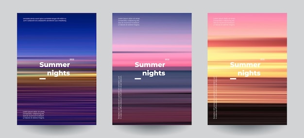 Vector summer beach night backgrounds set creative gradients in summer colors