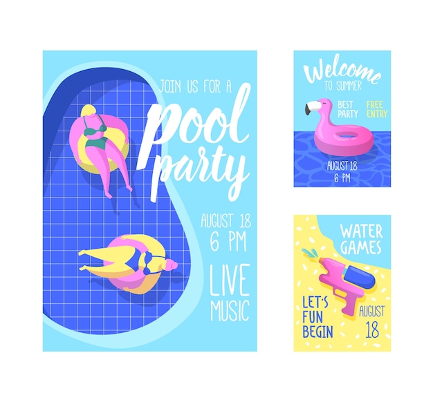 Vector summer brochure with inflatable pink flamingo