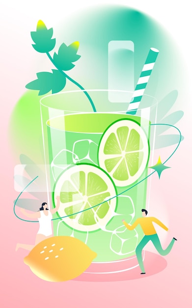 Summer fruit tea drink people drink drinks in summer vector illustration