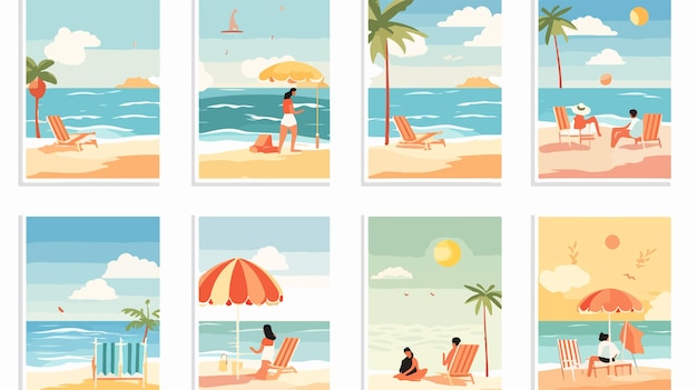 Vector summer holiday beach poster backgrounds with people sunbathing