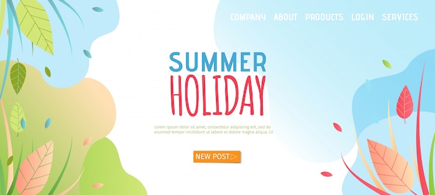 Vector summer holiday landing page in flat style.