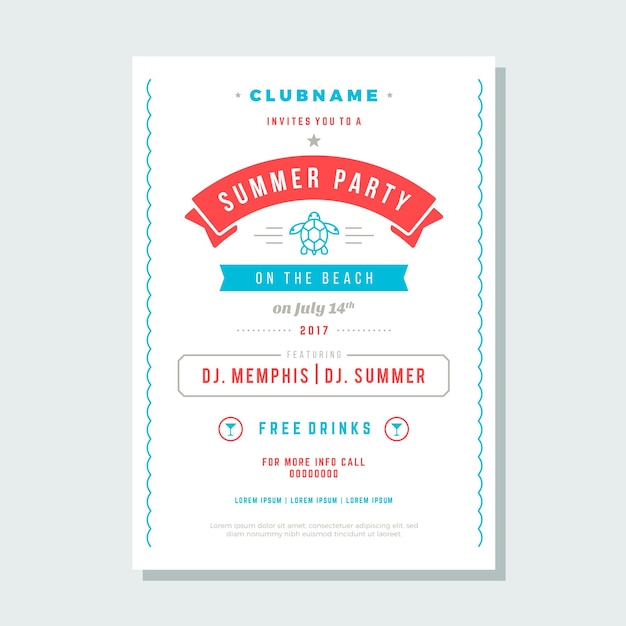 Summer holidays beach party flyer typography night club event label design Vector illustration good for posters or flyers