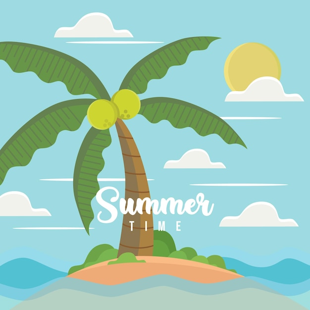 summer illustration with island and coconut tree