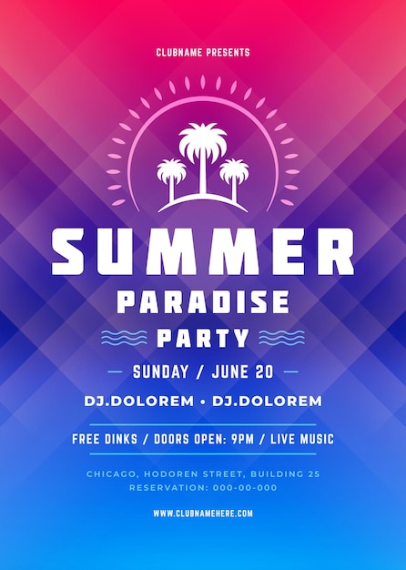 Vector summer party design poster or flyer night club event modern typography and abstract background. vector template illustration.