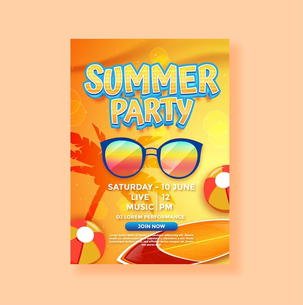 Vector summer poster party template design with trend style