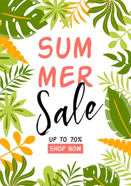 Vector summer sale banner summer background with tropical leaves green tropic banner sale template vector