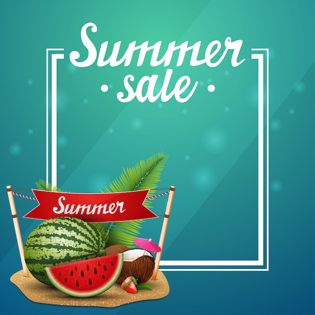 Summer sale, green template for your arts with frame and place for text