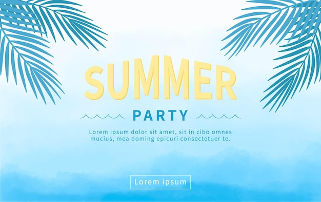 Summer template ocean background with leaves