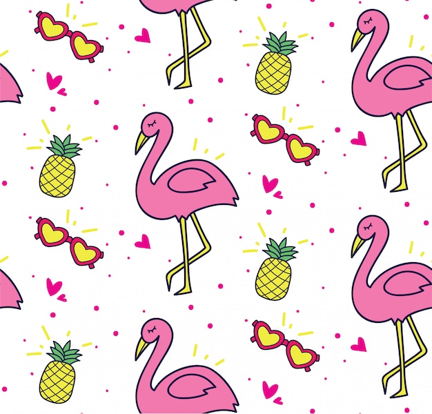 summer themed background with exotic flamingo