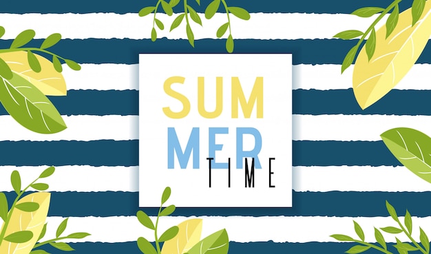 Vector summer time invitation banner in cartoon natural style