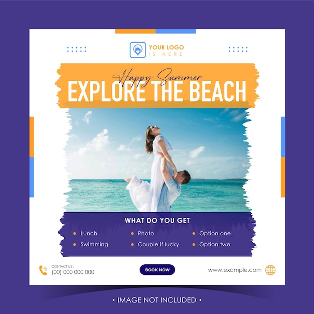 Summer travel concept social media post template