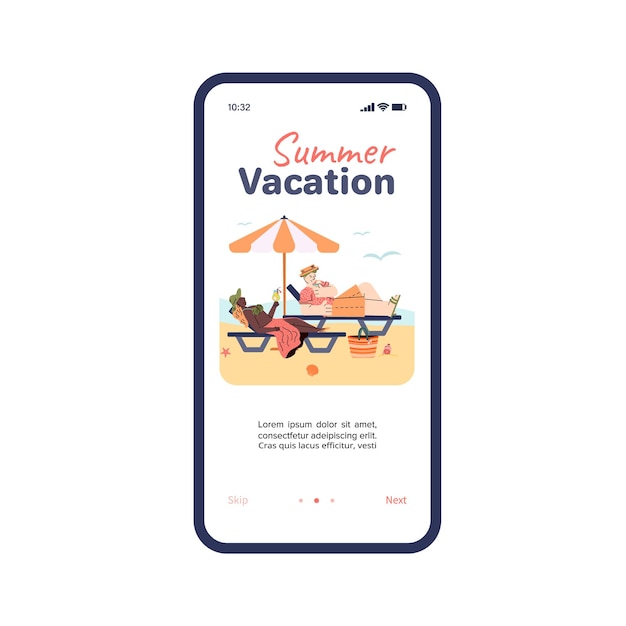 Summer vacation app with people relaxing on summer beach