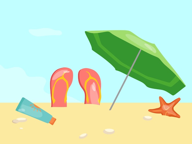 Summer vacation on the beach Vector illustration of a beach umbrella shale and starfish