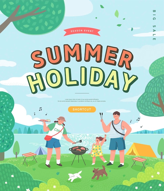 Vector summer vacation web banner illustration.