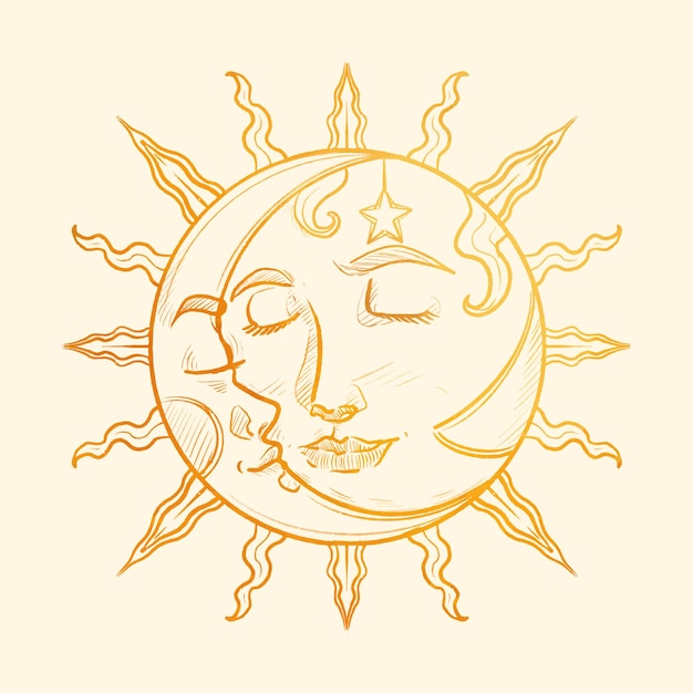 Sun and moon drawing illustration