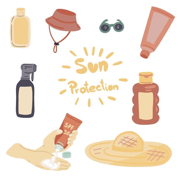 Vector sun protection flat design set