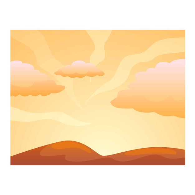 Vector sun shining through clouds over desert landscape illustration