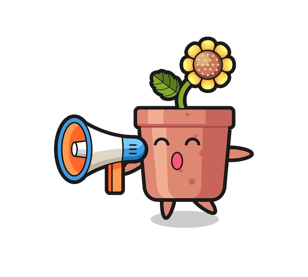 Vector sunflower pot character illustration holding a megaphone , cute style design for t shirt, sticker, logo element