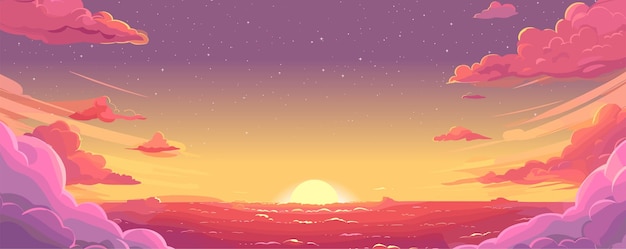 Vector sunset sky summer sunrise pink clouds heaven panorama landscape vector fluffy cumulus twilight